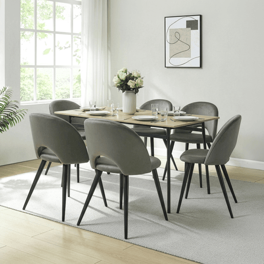 Conjunto de 6 cadeiras de jantar Karijoki veludo e metal 77 x 50 x 55 cm - Cinzento preto en.casa Conjunto de 6 cadeiras de jantar Karijoki veludo e metal 77 x 50 x 55 cm - Cinzento preto en.casa