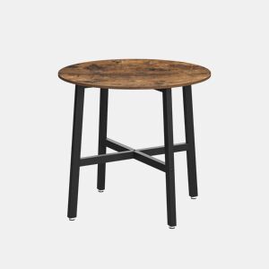 Mesa de jantar Ø80 cm, com painel para móveis, com pernas metálicas, acabamento castanhopreto.