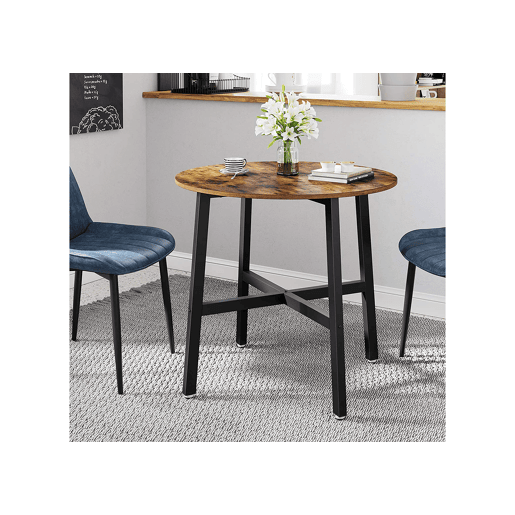 Mesa de jantar Ø80 cm, com painel para móveis, com pernas metálicas, acabamento castanhopreto. Mesa de jantar Ø80 cm, com painel para móveis, com pernas metálicas, acabamento castanhopreto.