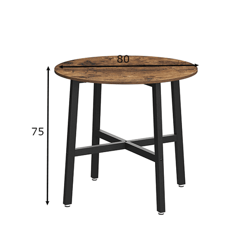 Mesa de jantar Ø80 cm, com painel para móveis, com pernas metálicas, acabamento castanhopreto. Mesa de jantar Ø80 cm, com painel para móveis, com pernas metálicas, acabamento castanhopreto.