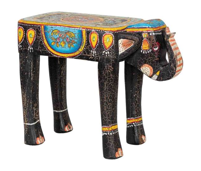 Taburete de madera elefante multicolor pintado a mano 56x21x40cm