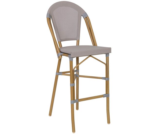 Taburete alto gris con respaldo de ratán 47x56x116cm