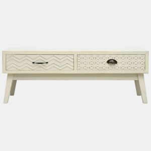 Mesa de Centro, Mesa baixa, 2 gavetas esculpidas 110x50x40 madeira cinzento