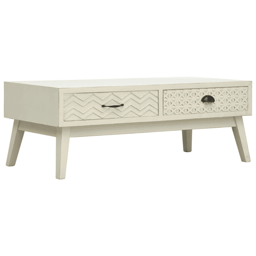 Mesa de Centro, Mesa baixa, 2 gavetas esculpidas 110x50x40 madeira cinzento Mesa de Centro, Mesa baixa, 2 gavetas esculpidas 110x50x40 madeira cinzento
