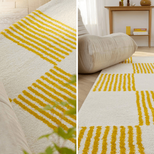 Tapete interior quadriculado amarelo e branco - 160x120x3 cm Tapete interior quadriculado amarelo e branco - 160x120x3 cm