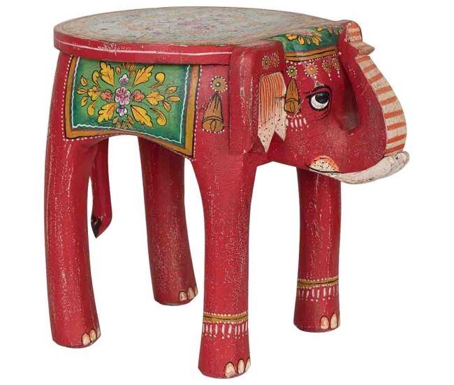 Taburete de madera elefante multicolor pintado a mano 50x35x46 cm