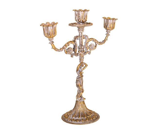 Candelabro de metal dorado 22x9.5x26.5h cm