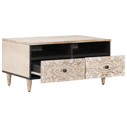 Mesa de Centro, Mesa baixa, Branco 80 x 54 x 40 cm Madeira de manga maciça Mesa de Centro, Mesa baixa, Branco 80 x 54 x 40 cm Madeira de manga maciça
