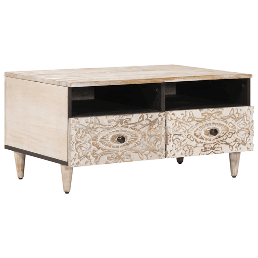 Mesa de Centro, Mesa baixa, Branco 80 x 54 x 40 cm Madeira de manga maciça Mesa de Centro, Mesa baixa, Branco 80 x 54 x 40 cm Madeira de manga maciça