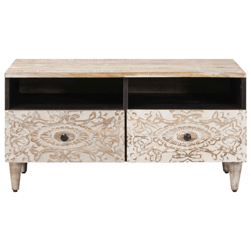 Mesa de Centro, Mesa baixa, Branco 80 x 54 x 40 cm Madeira de manga maciça Mesa de Centro, Mesa baixa, Branco 80 x 54 x 40 cm Madeira de manga maciça