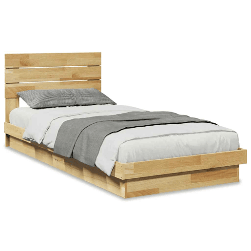 Estrutura de cama de solteiro para adultos cabeceira 75x190 cm maciça carvalho