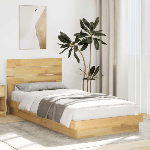 Estrutura de cama de solteiro para adultos cabeceira 75x190 cm maciça carvalho