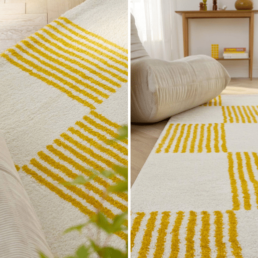 Tapete interior quadriculado amarelo e branco - 290x200x2 cm Tapete interior quadriculado amarelo e branco - 290x200x2 cm
