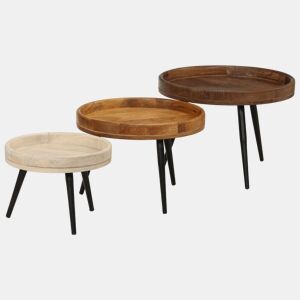 3pcs Mesas de Centro - Mesas baixas redondas madeira de mangueira maciça