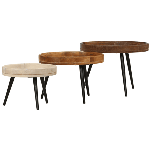 3pcs Mesas de Centro - Mesas baixas redondas madeira de mangueira maciça