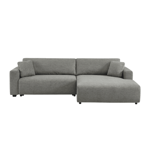 Sofá-cama de canto direito em tecido com baú, 3 lugares , Wide, Cinza escuro, 289x167x83 cm