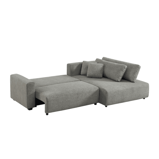 Sofá-cama de canto direito em tecido com baú, 3 lugares , Wide, Cinza escuro, 289x167x83 cm