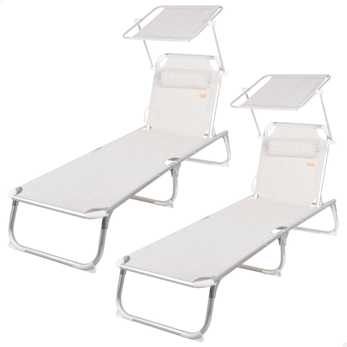 Aktive - Pack 2 tumbonas playa plegables aluminio con parasol Beige