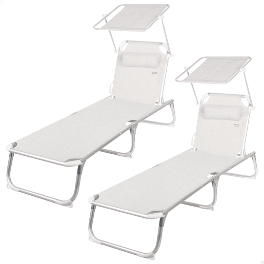 Pack 2 espreguiçadeiras de praia multiposições 186x49x30 cm bege com guarda-sol e almofada Pack 2 espreguiçadeiras de praia multiposições 186x49x30 cm bege com guarda-sol e almofada