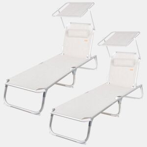 Pack 2 espreguiçadeiras de praia multiposições 186x49x30 cm bege com guarda-sol e almofada