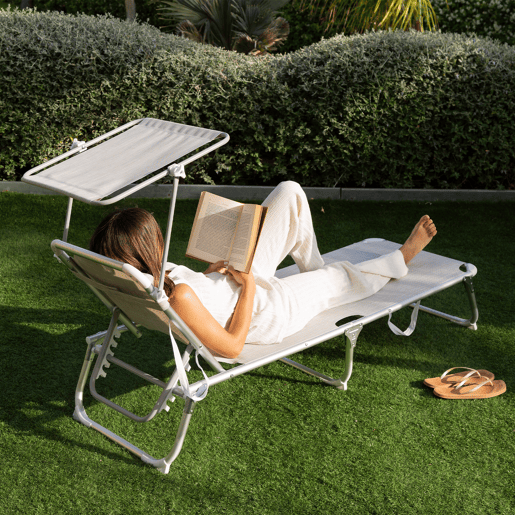Pack 2 espreguiçadeiras de praia multiposições 186x49x30 cm bege com guarda-sol e almofada Pack 2 espreguiçadeiras de praia multiposições 186x49x30 cm bege com guarda-sol e almofada