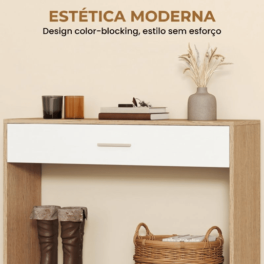 HOMCOM Móvel de Entrada com Espelho, Gaveta e Prateleira, Conjunto de Hall de Entrada de 2 Peças com Mesa Consola e Espelho, Design Antitombo, para Corredor, 91,5x27,9x85,5 cm, Carvalho