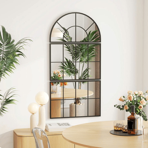 HOMCOM Espelho de Parede 76x149 cm 3 Peças Espelho de Entrada com Moldura de Metal em Forma de Janela Decoração para Sala Quarto e Corredor Preto