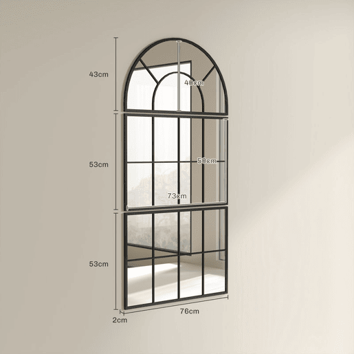 HOMCOM Espelho de Parede 76x149 cm 3 Peças Espelho de Entrada com Moldura de Metal em Forma de Janela Decoração para Sala Quarto e Corredor Preto