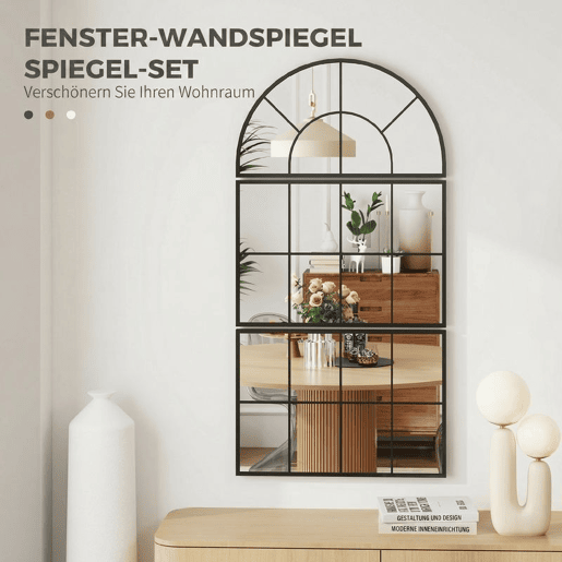 HOMCOM Espelho de Parede 76x149 cm 3 Peças Espelho de Entrada com Moldura de Metal em Forma de Janela Decoração para Sala Quarto e Corredor Preto