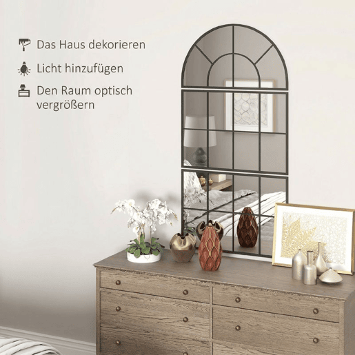 HOMCOM Espelho de Parede 76x149 cm 3 Peças Espelho de Entrada com Moldura de Metal em Forma de Janela Decoração para Sala Quarto e Corredor Preto