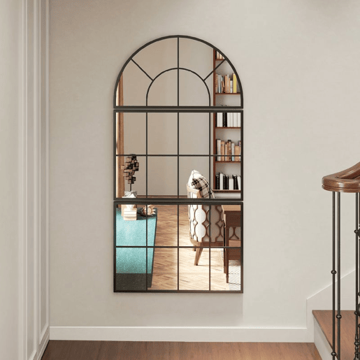 HOMCOM Espelho de Parede 76x149 cm 3 Peças Espelho de Entrada com Moldura de Metal em Forma de Janela Decoração para Sala Quarto e Corredor Preto