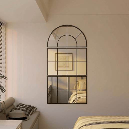 HOMCOM Espelho de Parede 76x149 cm 3 Peças Espelho de Entrada com Moldura de Metal em Forma de Janela Decoração para Sala Quarto e Corredor Preto