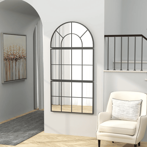 HOMCOM Espelho de Parede 76x149 cm 3 Peças Espelho de Entrada com Moldura de Metal em Forma de Janela Decoração para Sala Quarto e Corredor Preto