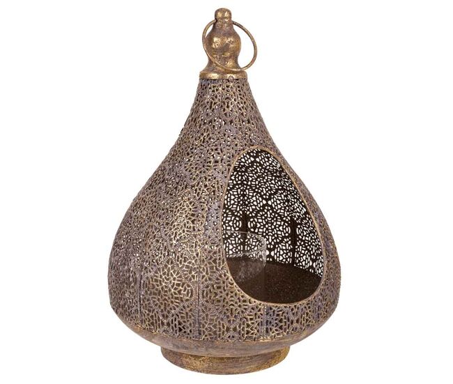 Portavelas de metal dorado 25x25x38h cm