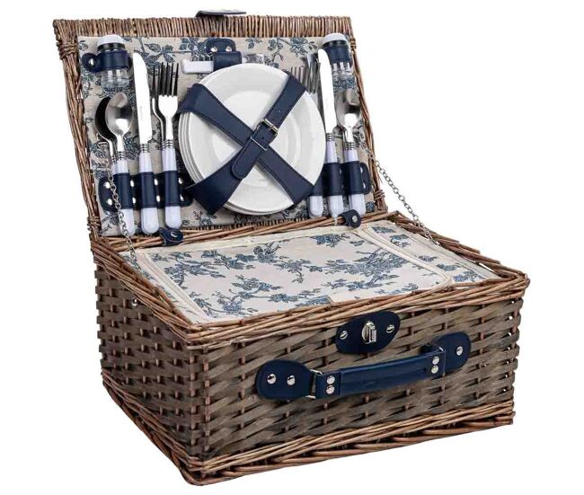 Cesta de picnic 4 servicios azul marino 40x28x19 cm