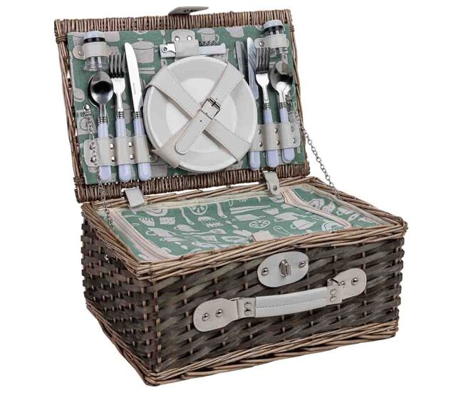 Cesta de picnic 4 servicios verde 40x28x19 cm