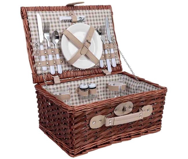 Cesta de picnic 2 servicios beige 40x28x19h cm