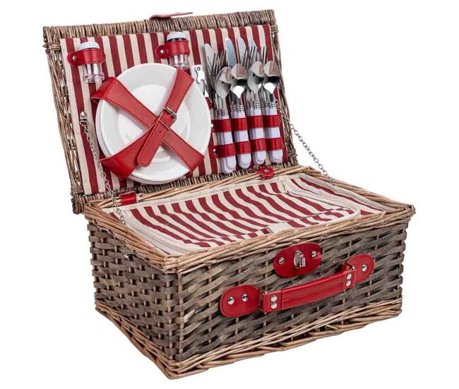 Cesta de picnic 4 servicios rojo 40x28x19h cm