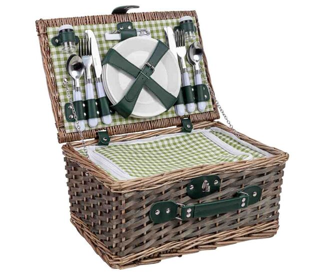 Cesta de picnic 4 servicios verde claro 40x28x19 cm