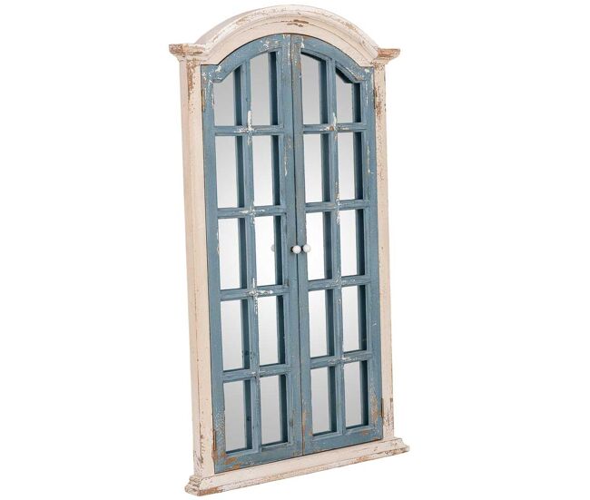 Espejo de pared de madera blanco y azul 72.5x7x121.5h cm