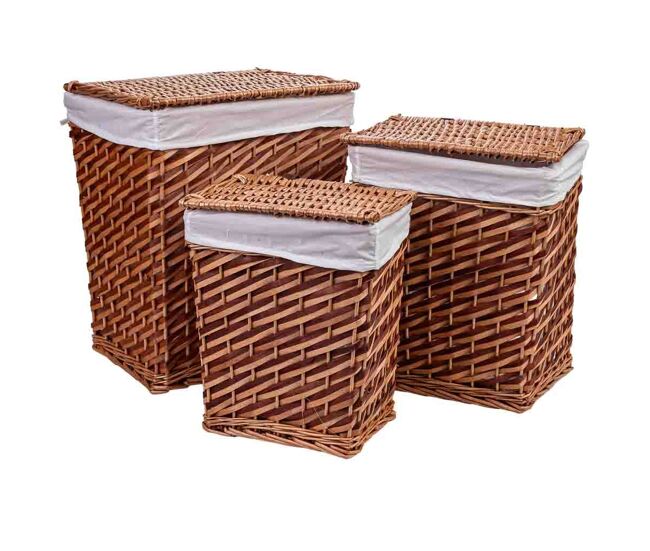 Set 3 cestos de mimbre marrón l:42x33x50 m:35x28x43 s:30x22x37 cm