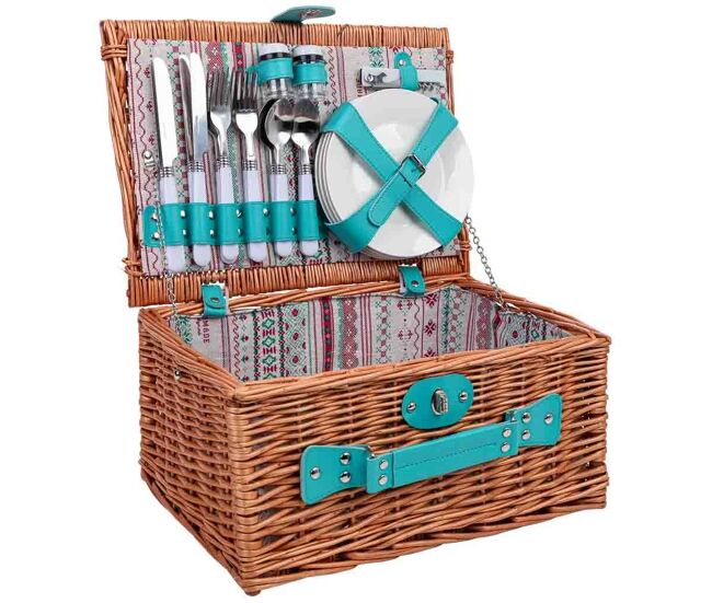 Cesta de picnic 4 servicios marrón 40x28x20h cm