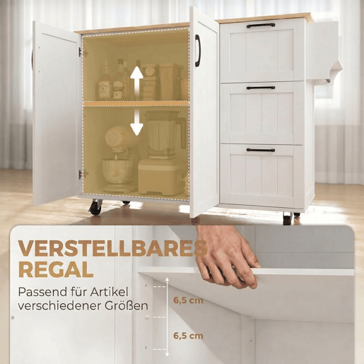 HOMCOM Ilha de Cozinha com Tampo Extensível e Estação de Carregamento, Carrinho de Cozinha com Rodas, 2 Portas, 3 Gavetas, Prateleiras Ajustáveis, Suporte para Especiarias e Barra para Toalhas, Branco HOMCOM Ilha de Cozinha com Tampo Extensível e Estação de Carregamento, Carrinho de Cozinha com Rodas, 2 Portas, 3 Gavetas, Prateleiras Ajustáveis, Suporte para Especiarias e Barra para Toalhas, Branco