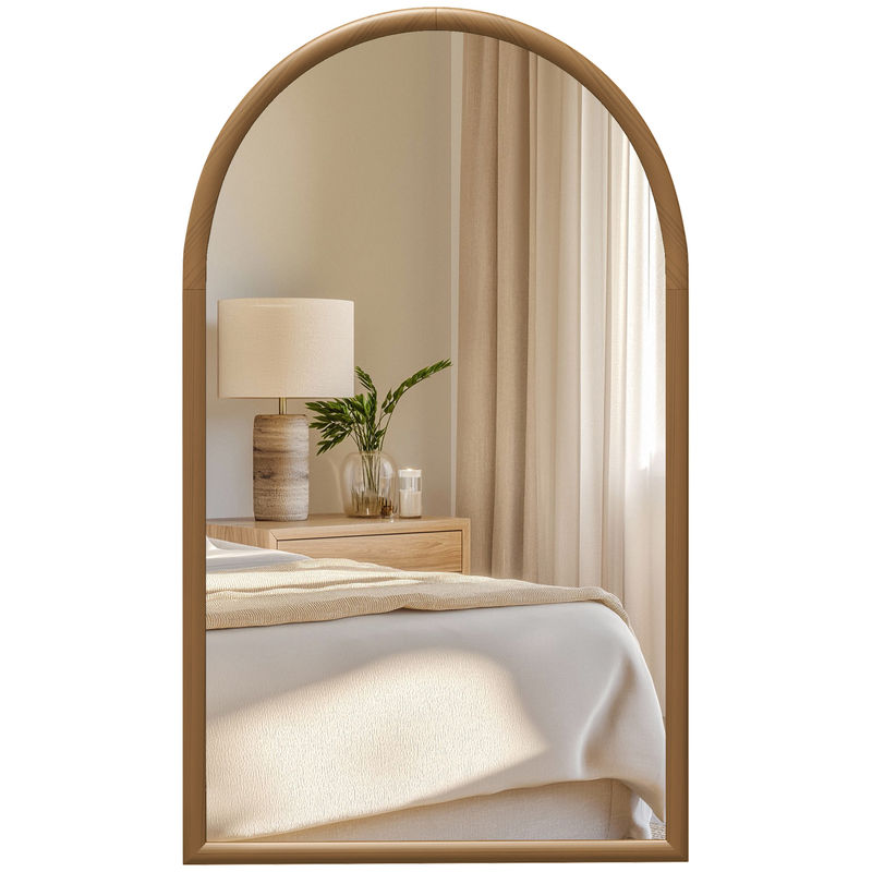 Homcom espejo de pared 65x110 cm espejo de recibidor con marco de madera en forma de ventana decoración para salón dormitorio entrada marrón oscuro