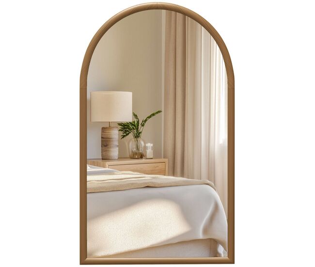 Homcom espejo de pared 65x110 cm espejo de recibidor con marco de madera en forma de ventana decoración para salón dormitorio entrada marrón oscuro