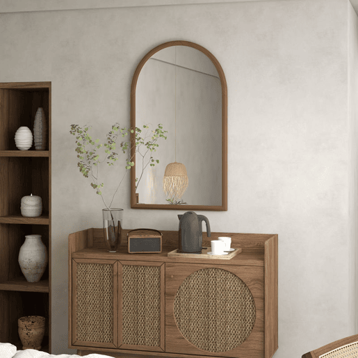 HOMCOM Espelho de Parede 65x110 cm Espelho de Entrada com Moldura de Madeira em Forma de Janela Decoração para Sala Quarto Entrada Castanho Escuro