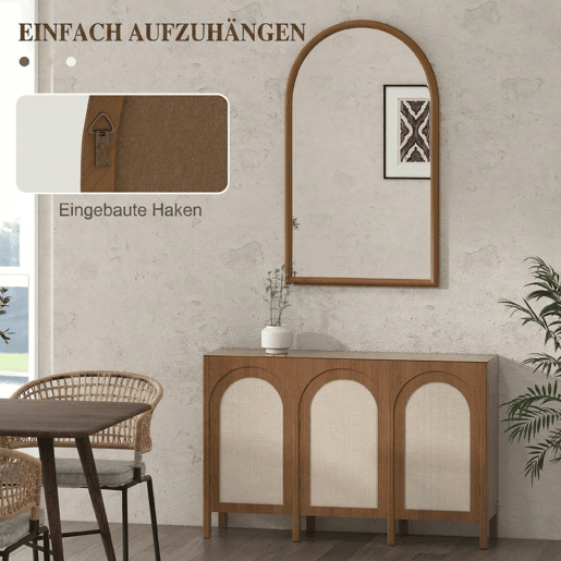 HOMCOM Espelho de Parede 65x110 cm Espelho de Entrada com Moldura de Madeira em Forma de Janela Decoração para Sala Quarto Entrada Castanho Escuro