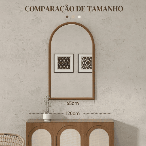 HOMCOM Espelho de Parede 65x110 cm Espelho de Entrada com Moldura de Madeira em Forma de Janela Decoração para Sala Quarto Entrada Castanho Escuro