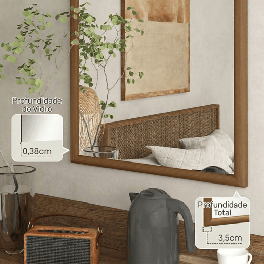 HOMCOM Espelho de Parede 65x110 cm Espelho de Entrada com Moldura de Madeira em Forma de Janela Decoração para Sala Quarto Entrada Castanho Escuro
