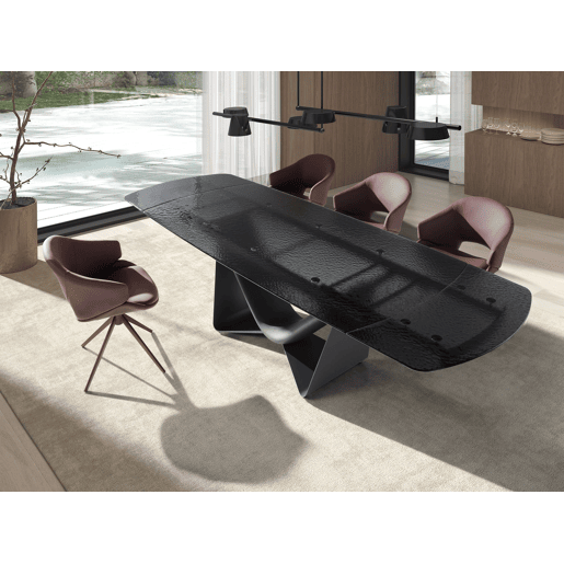 Mesa de jantar extensível oval barril vidro preto, aço inoxidável e fibra de vidro cinzento-escuro metal Mesa de jantar extensível oval barril vidro preto, aço inoxidável e fibra de vidro cinzento-escuro metal